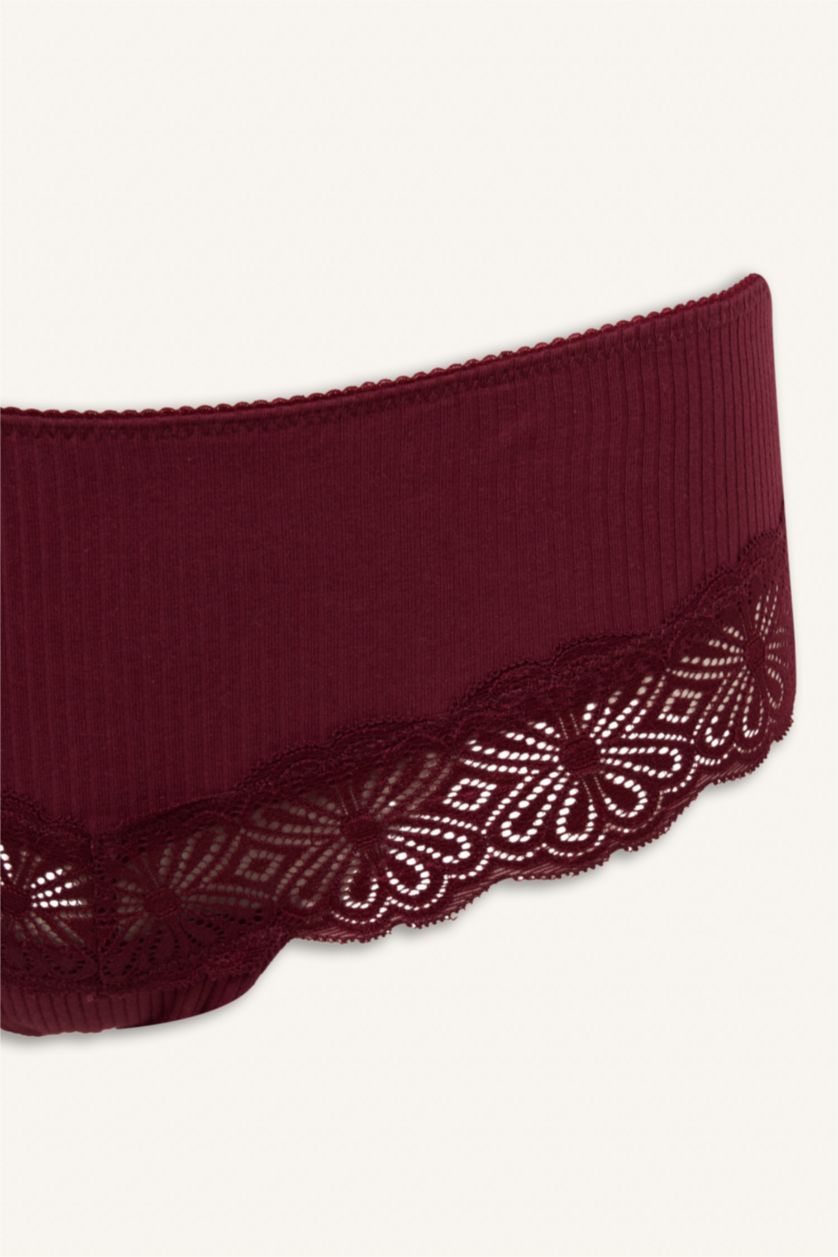 Kadın Bordo Dantel Detaylı Ribana 2'li Hipster Külot