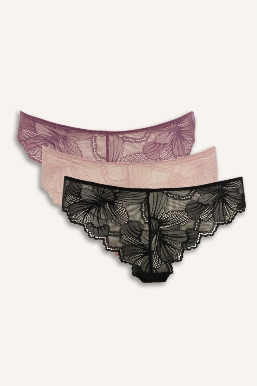 WOMAN Black Lace 3 Piece Panties Set