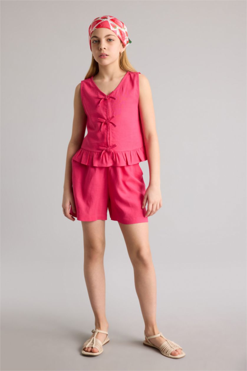 Девочки и подростки Фуксия Шорты Regular Fit из смесового льна для девочек