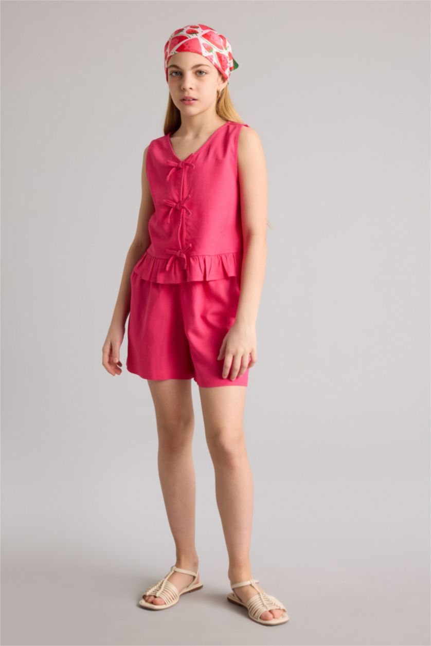 Девочки и подростки Фуксия Шорты Regular Fit из смесового льна для девочек