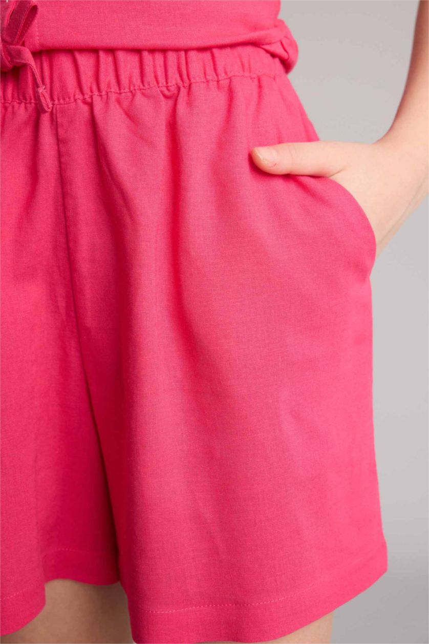 Девочки и подростки Фуксия Шорты Regular Fit из смесового льна для девочек
