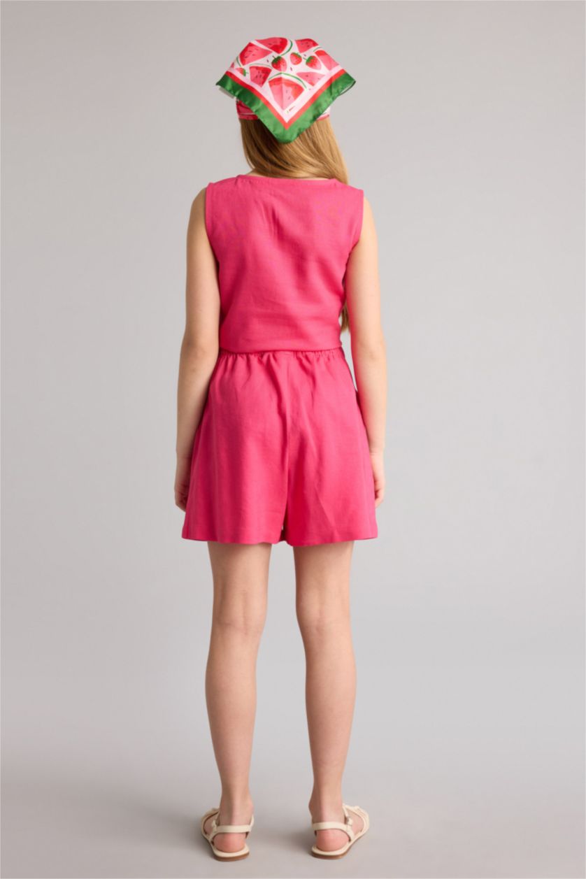 Девочки и подростки Фуксия Шорты Regular Fit из смесового льна для девочек