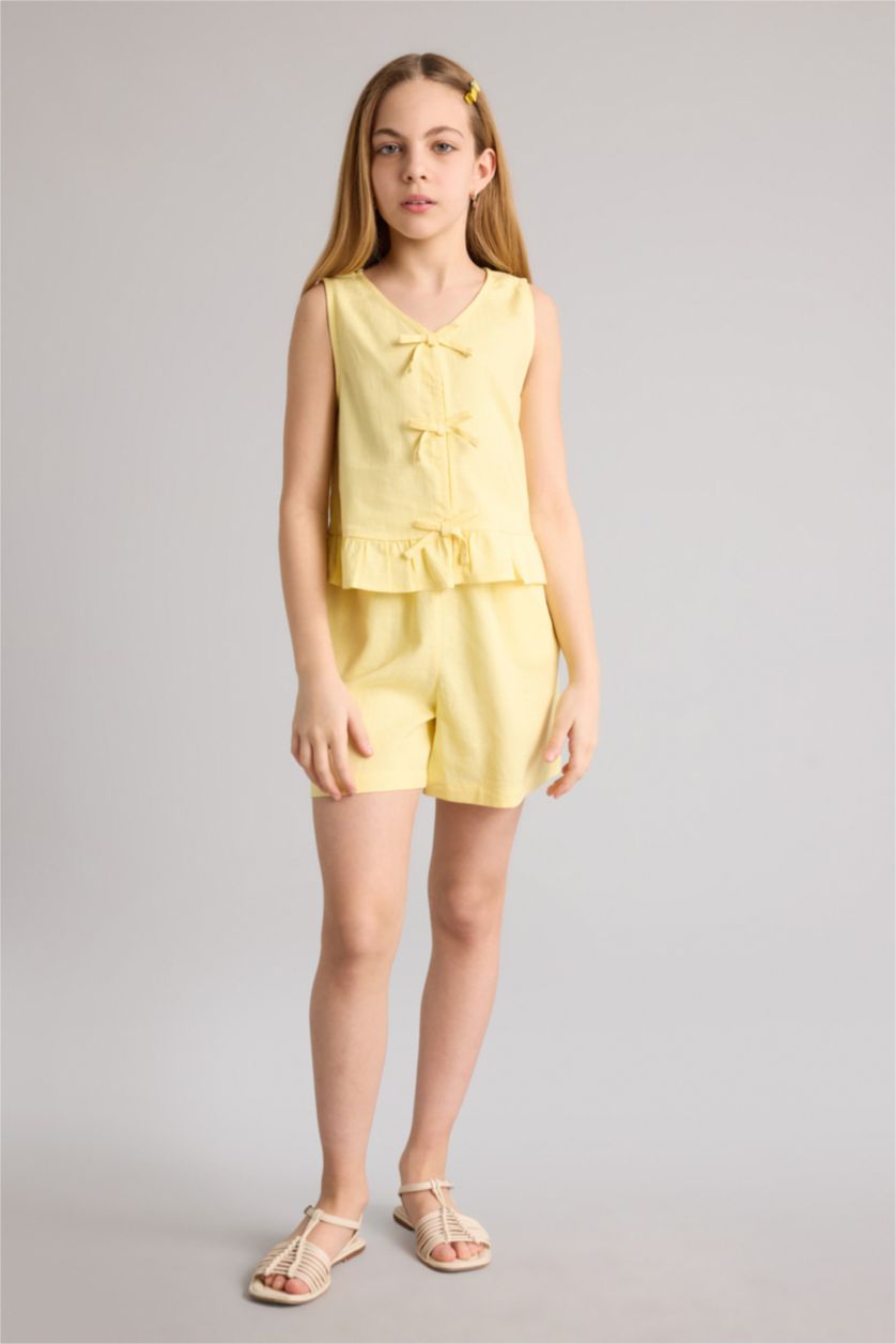 Девочки и подростки Желтый Шорты Regular Fit из смесового льна для девочек