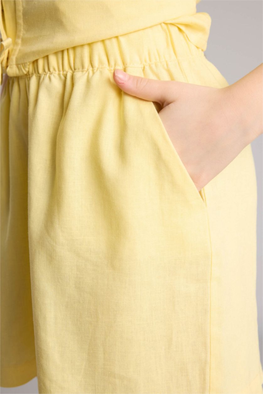 Девочки и подростки Желтый Шорты Regular Fit из смесового льна для девочек