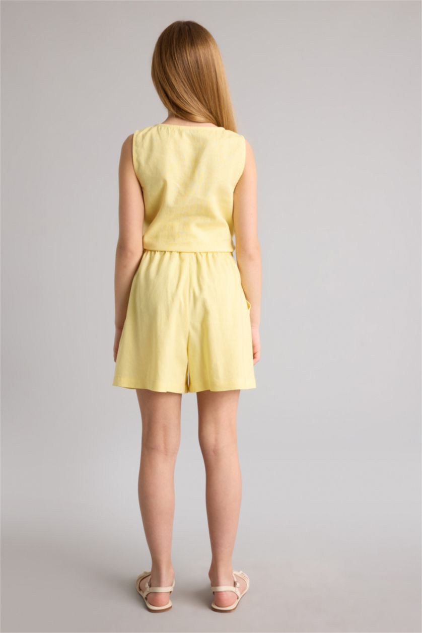 Девочки и подростки Желтый Шорты Regular Fit из смесового льна для девочек