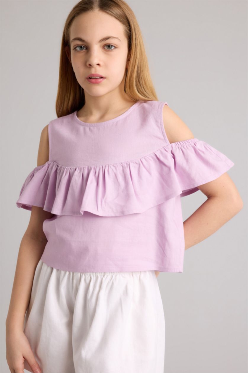 Девочки и подростки Светло-сиреневый Блузка с коротким рукавом для девочек