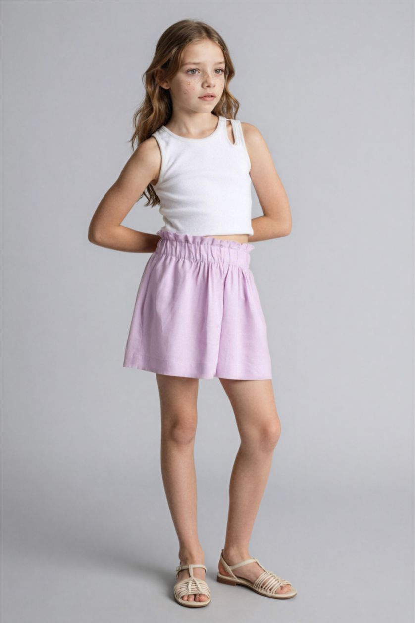 Девочки и подростки Светло-сиреневый Шорты Paperbag из смесового льна для девочек