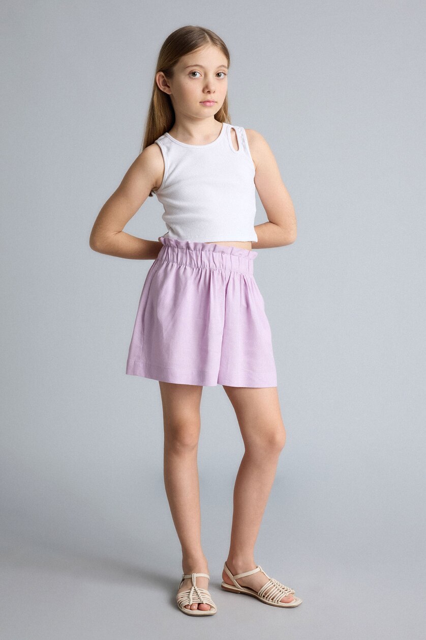 GIRLS & TEENS Light Lilac Girl Paperbag Linen Blend Shorts