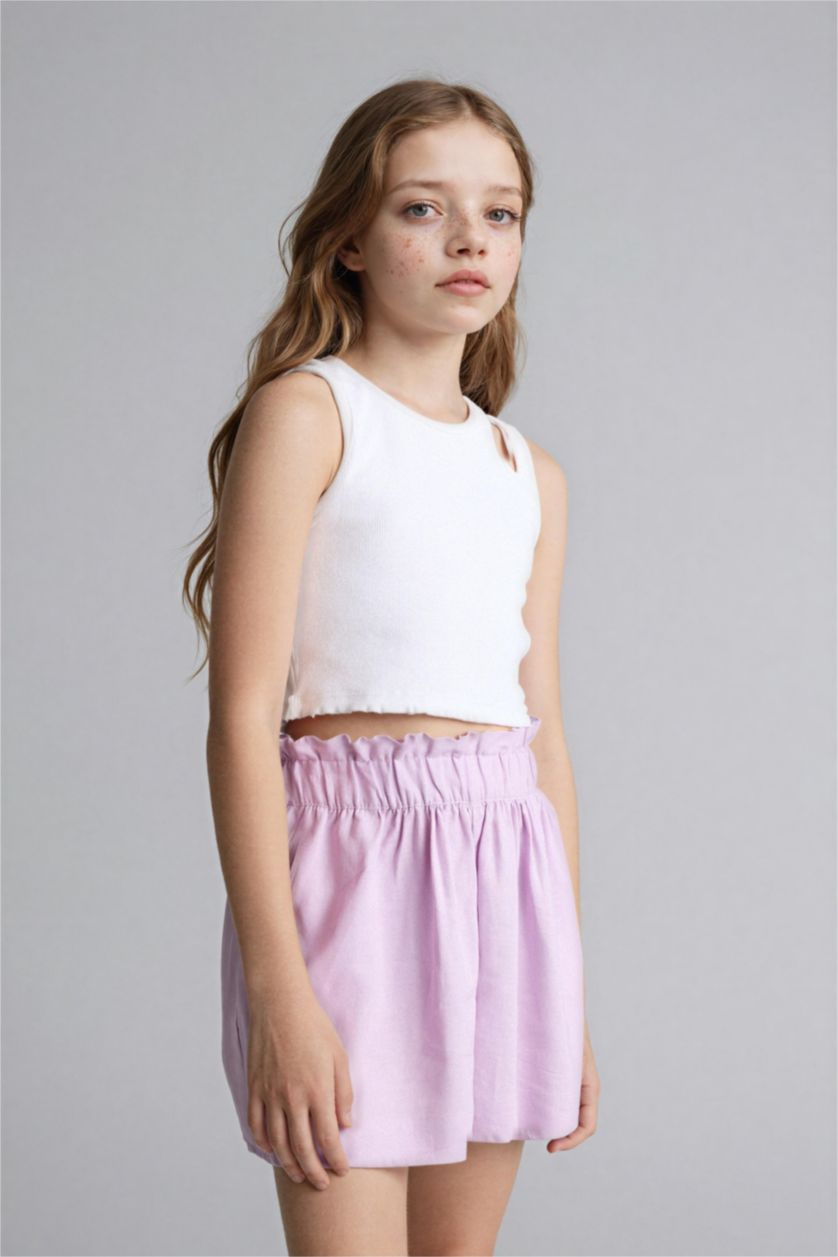 Девочки и подростки Светло-сиреневый Шорты Paperbag из смесового льна для девочек