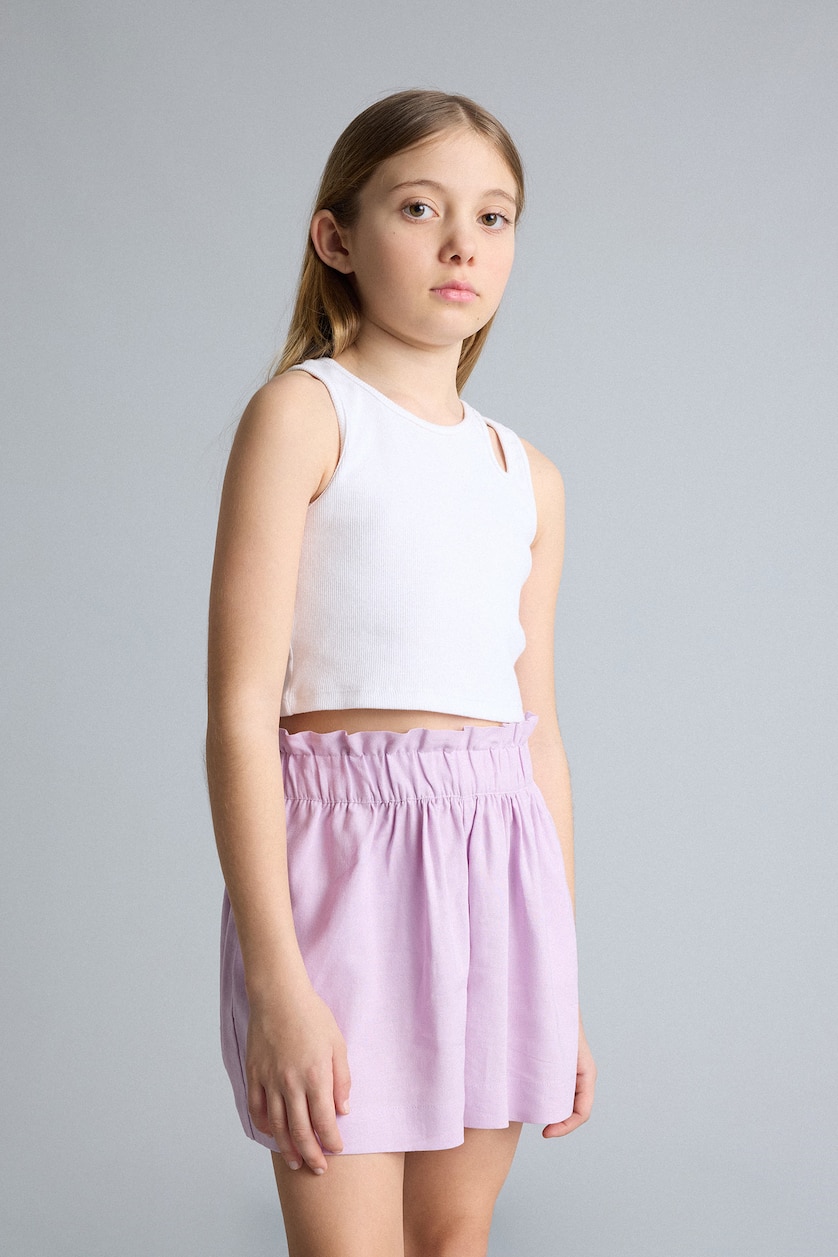 GIRLS & TEENS Light Lilac Girl Paperbag Linen Blend Shorts