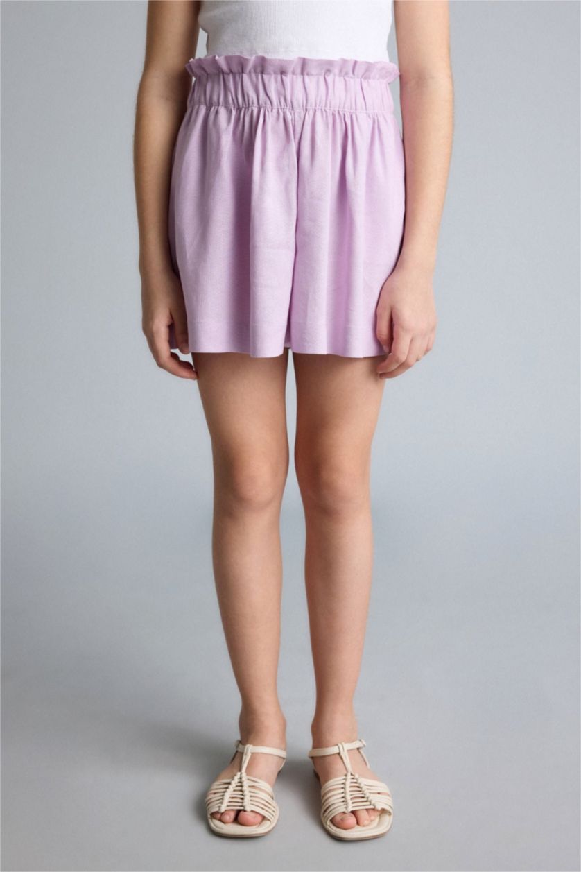 Девочки и подростки Светло-сиреневый Шорты Paperbag из смесового льна для девочек