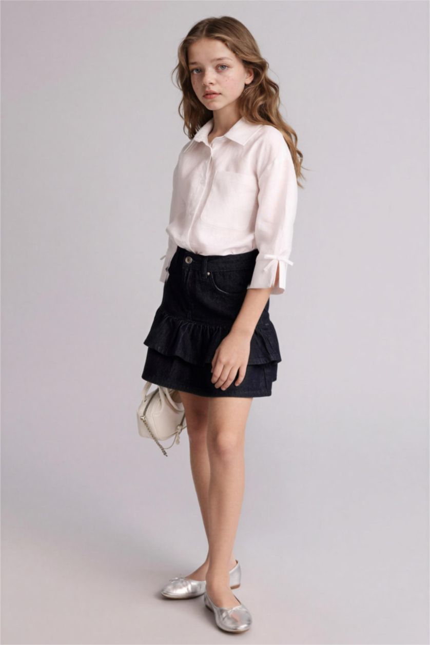 Девочки и подростки Белый Льняная рубашка Regular Fit с длинным рукавом для девочек