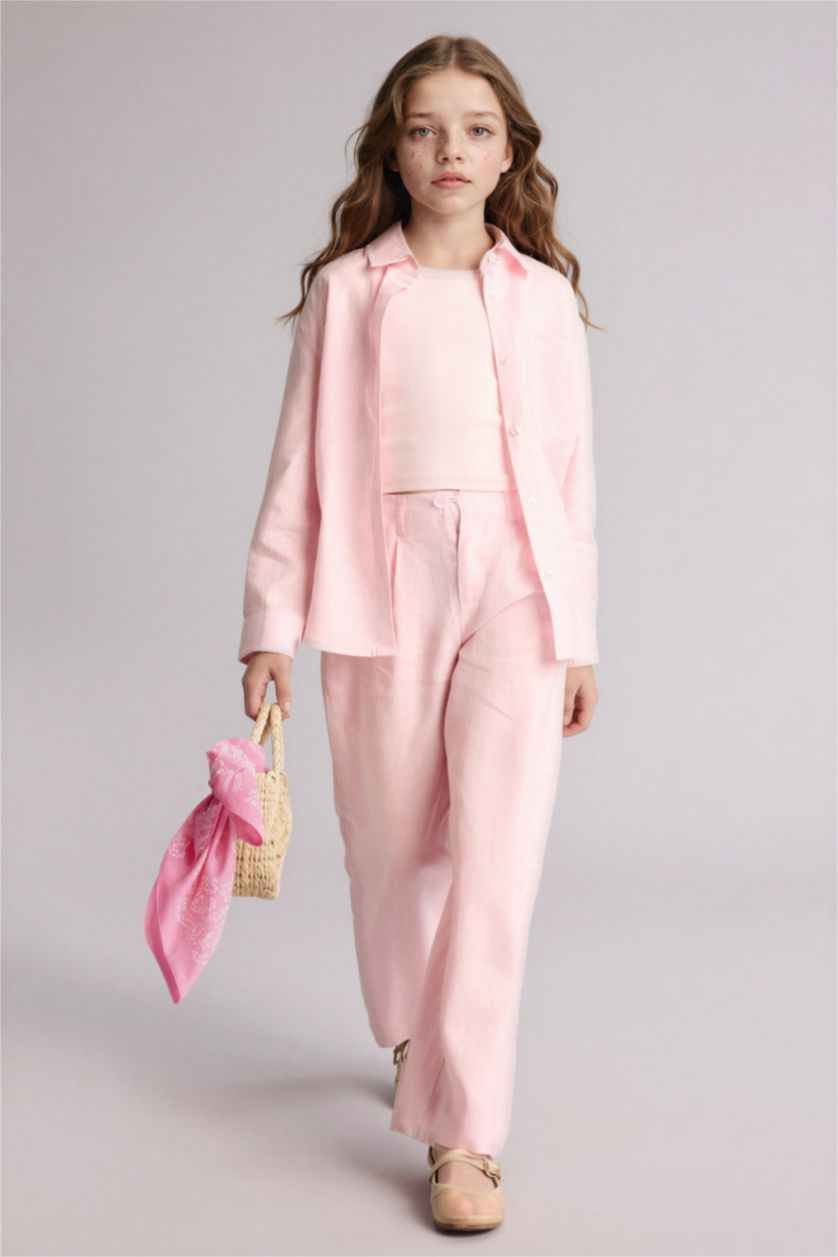 Қыздар Және Жасөспірімдер Қызғылт Қыз балаларға арналған Wide Leg кең балақ зығыр шалбар