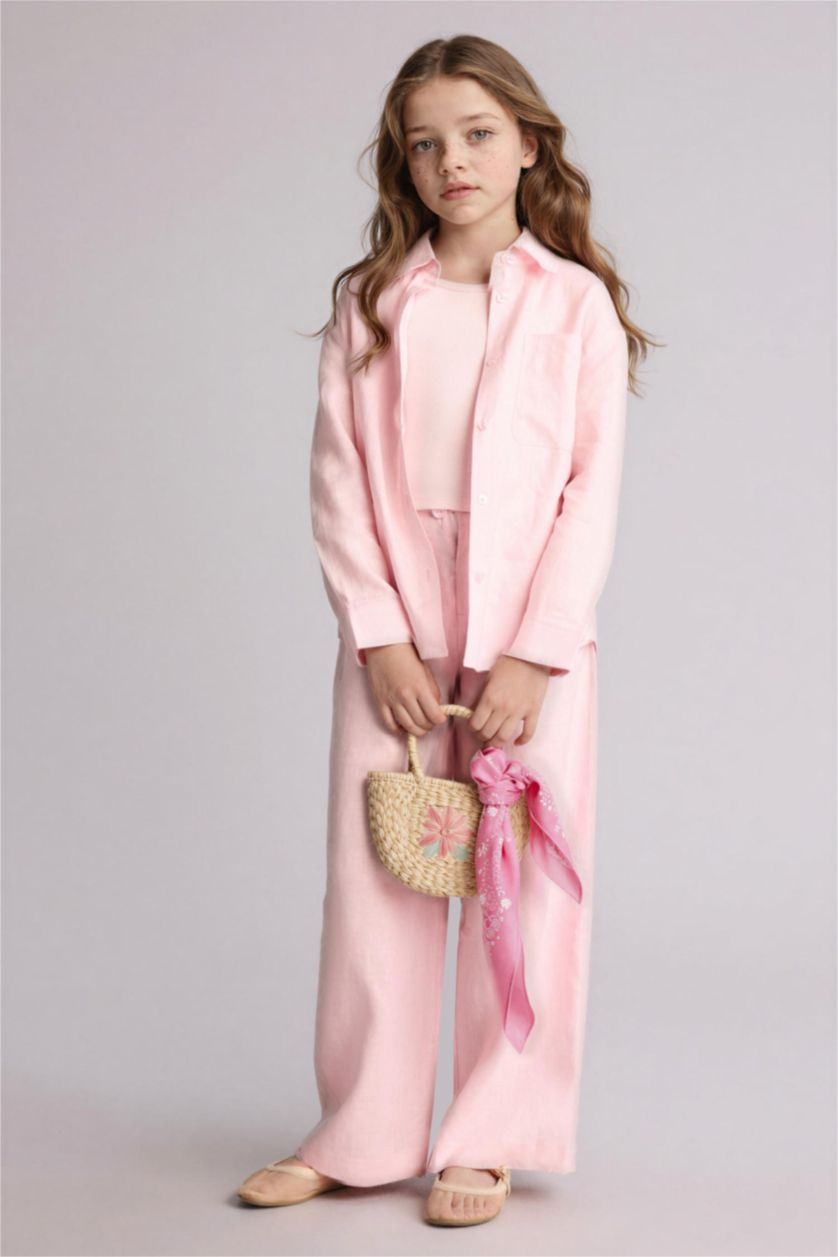 Қыздар Және Жасөспірімдер Қызғылт Қыз балаларға арналған Wide Leg кең балақ зығыр шалбар