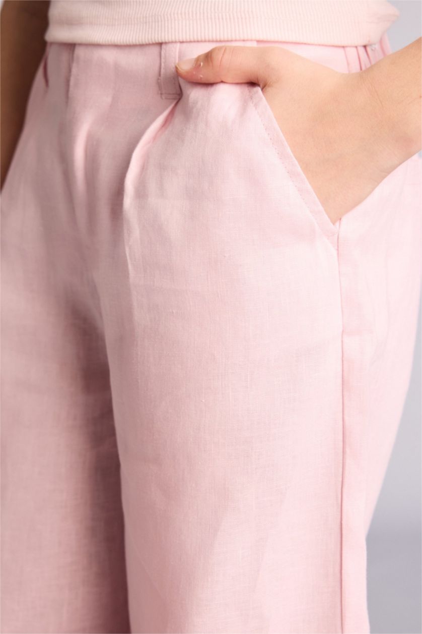 Қыздар Және Жасөспірімдер Қызғылт Қыз балаларға арналған Wide Leg кең балақ зығыр шалбар