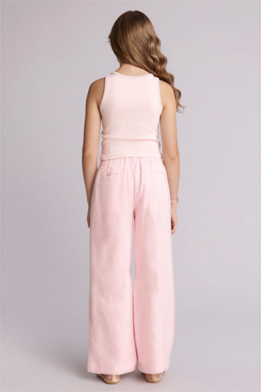 Қыздар Және Жасөспірімдер Қызғылт Қыз балаларға арналған Wide Leg кең балақ зығыр шалбар