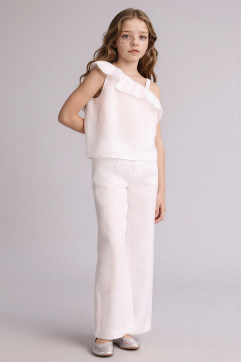 Қыздар Және Жасөспірімдер ақ Қыз балаларға арналған Wide Leg кең балақ зығыр шалбар