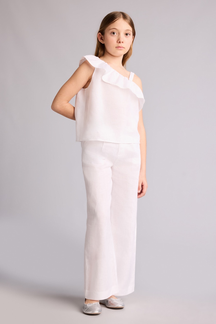 Young Girls - Teen Girls White Girl Wide Leg 100% Linen Trousers