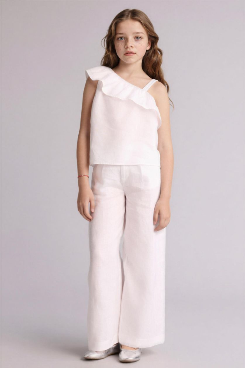 Қыздар Және Жасөспірімдер ақ Қыз балаларға арналған Wide Leg кең балақ зығыр шалбар