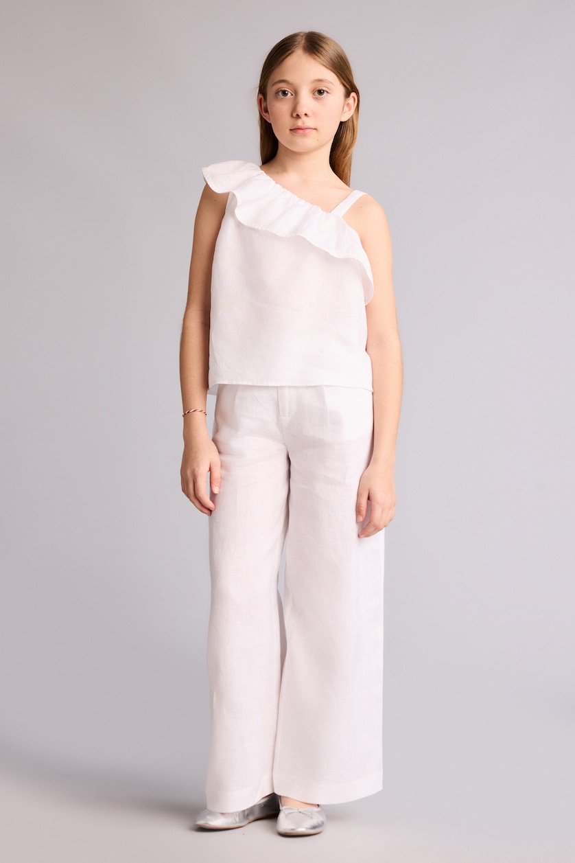 Young Girls - Teen Girls White Girl Wide Leg 100% Linen Trousers