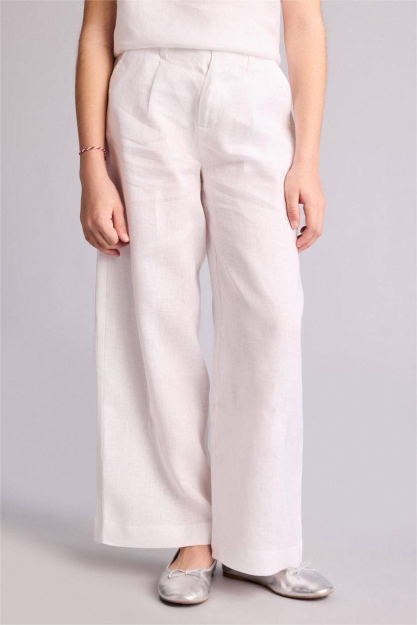 Қыздар Және Жасөспірімдер ақ Қыз балаларға арналған Wide Leg кең балақ зығыр шалбар