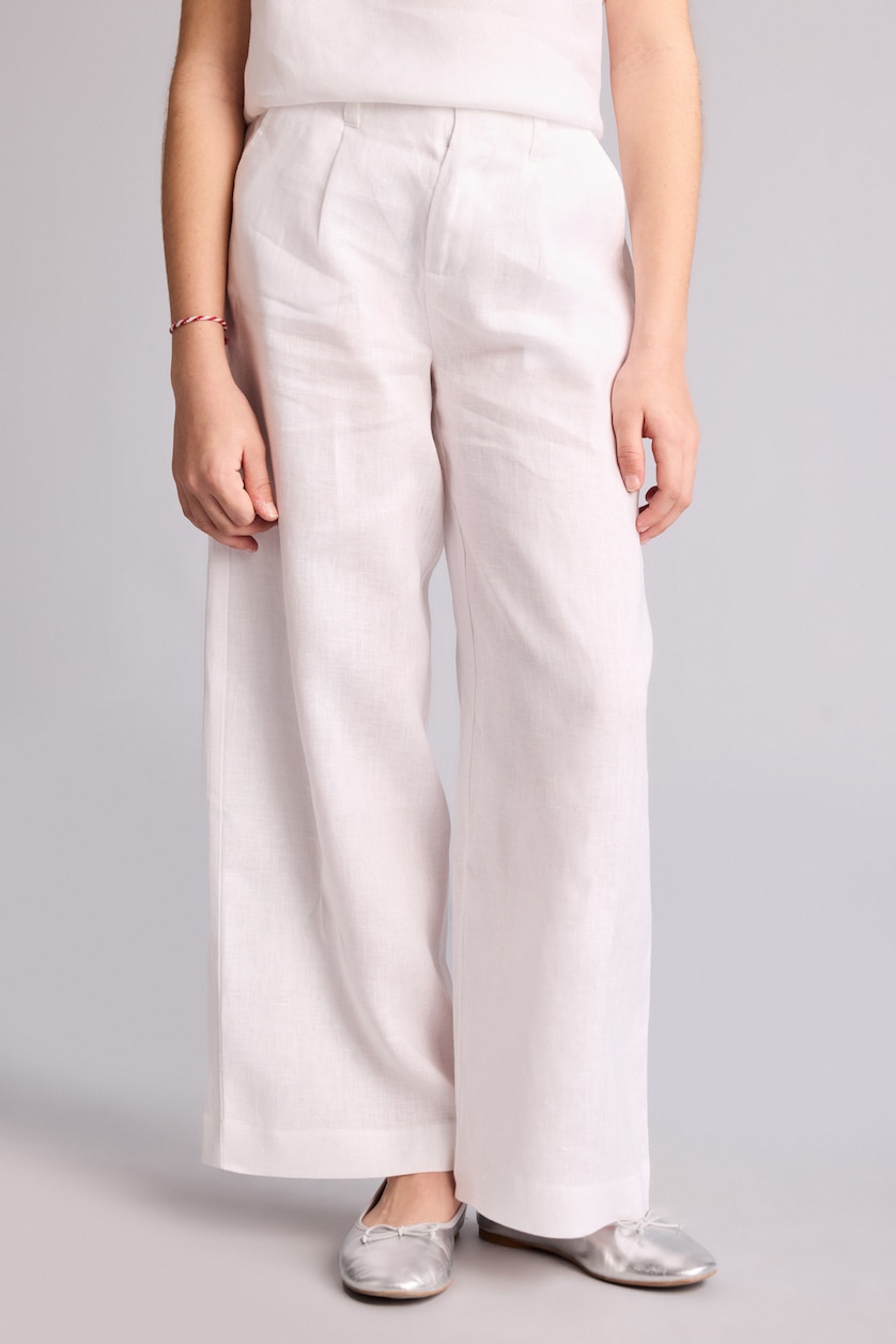 Young Girls - Teen Girls White Girl Wide Leg 100% Linen Trousers