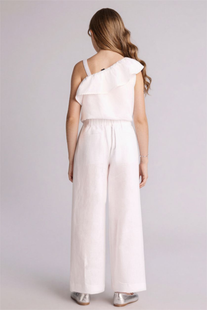 Қыздар Және Жасөспірімдер ақ Қыз балаларға арналған Wide Leg кең балақ зығыр шалбар