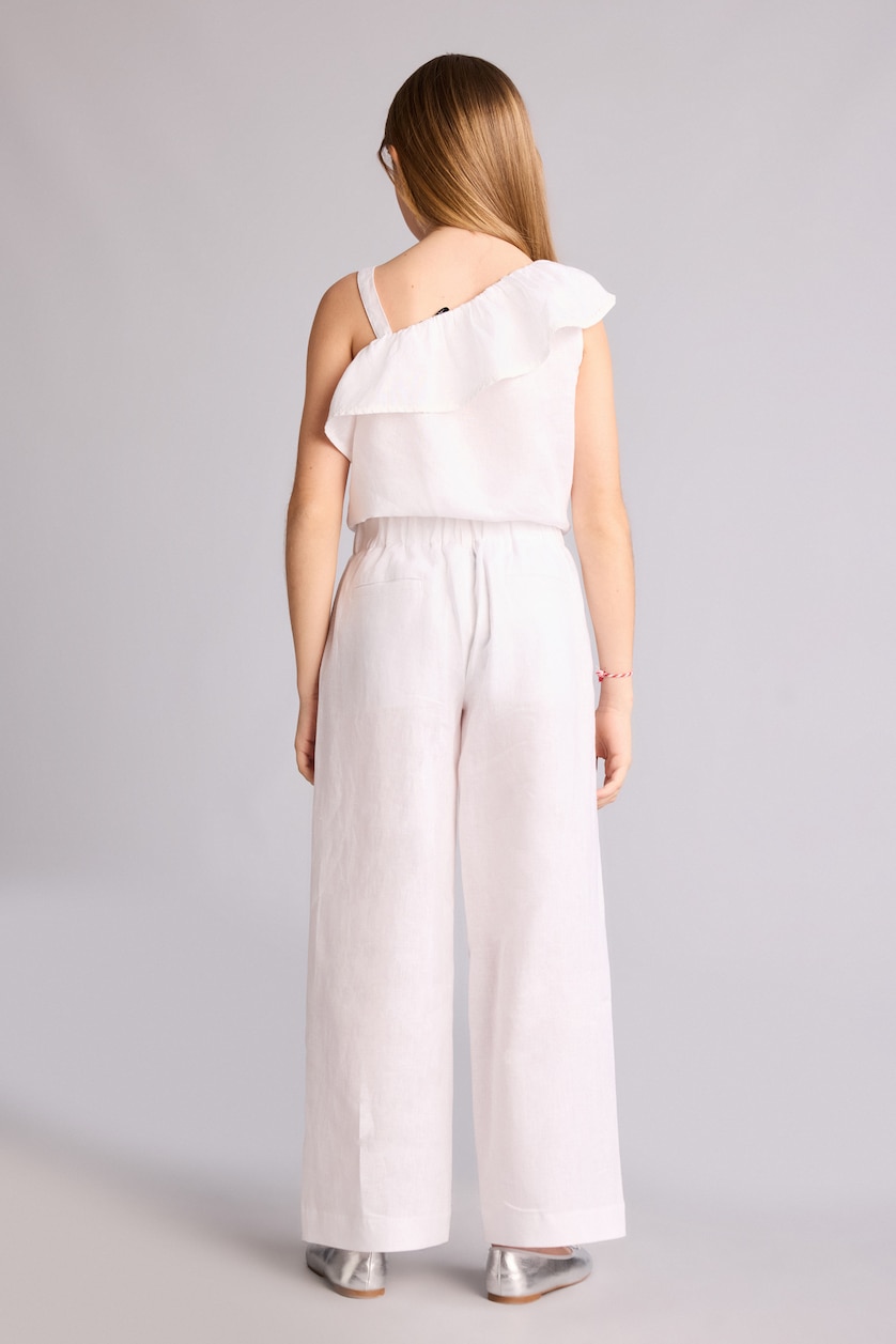 Young Girls - Teen Girls White Girl Wide Leg 100% Linen Trousers