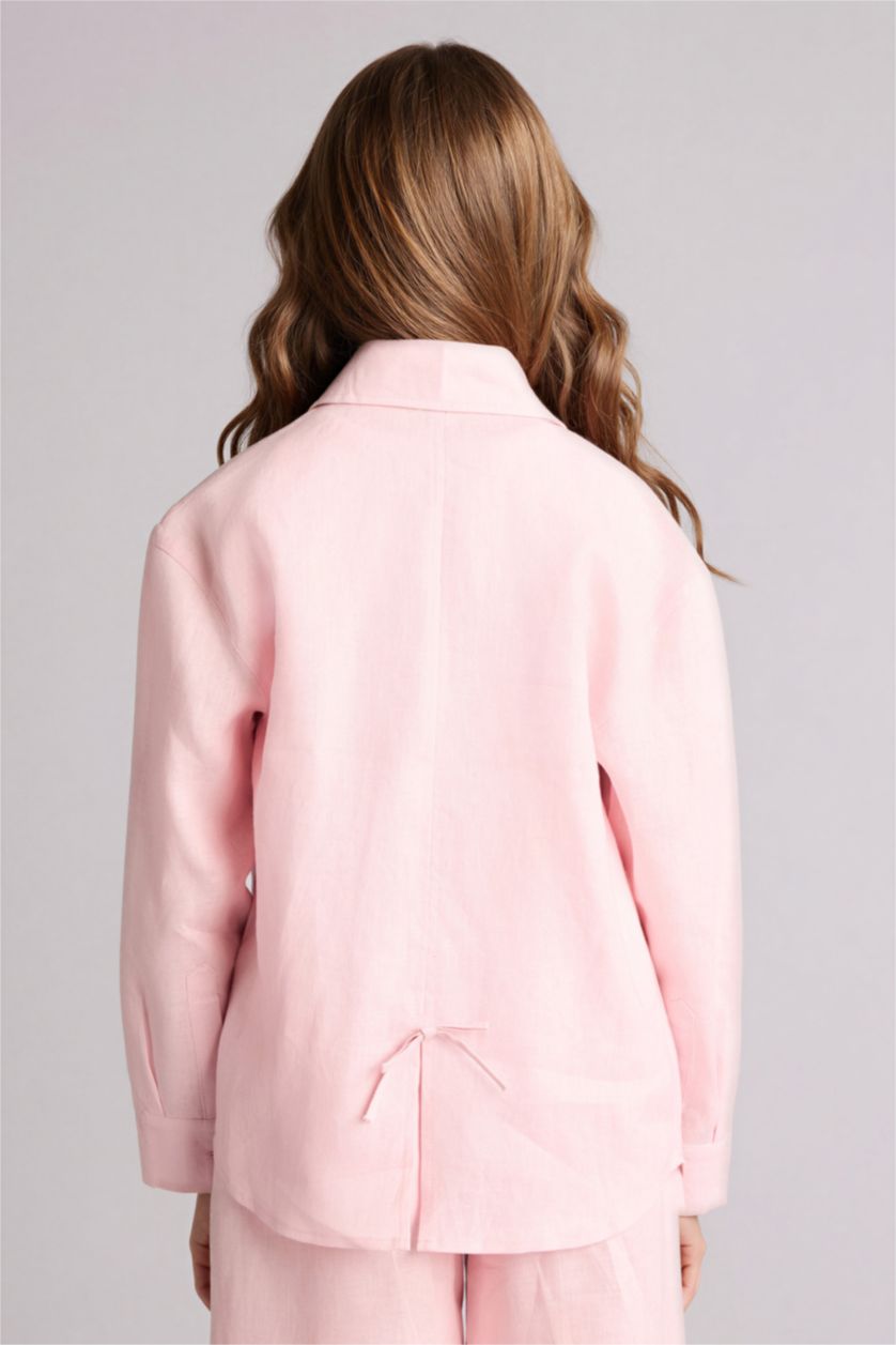 Девочки и подростки Розовый Льняная рубашка Regular Fit с длинным рукавом для девочек