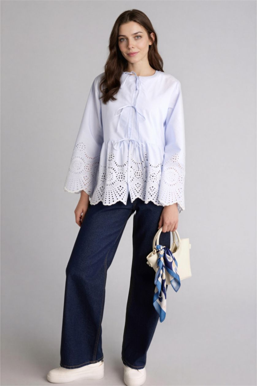 WOMAN Light Blue Regular Fit Woven Long Sleeve Tunic