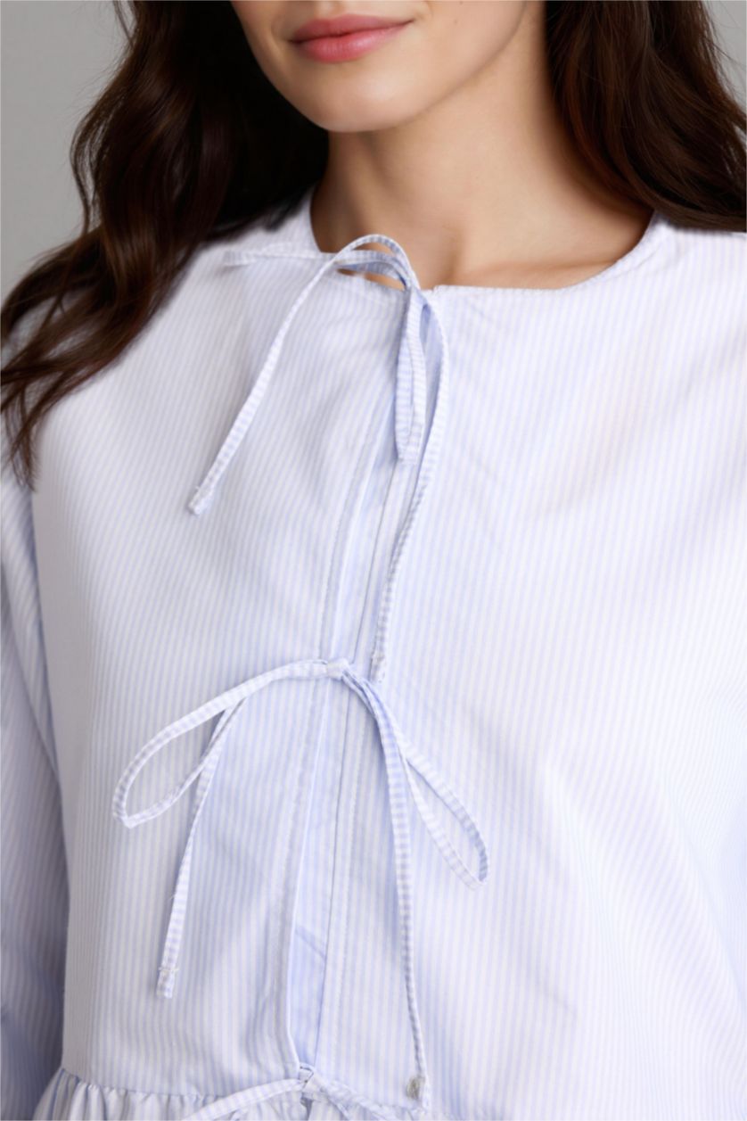 WOMAN Light Blue Regular Fit Woven Long Sleeve Tunic