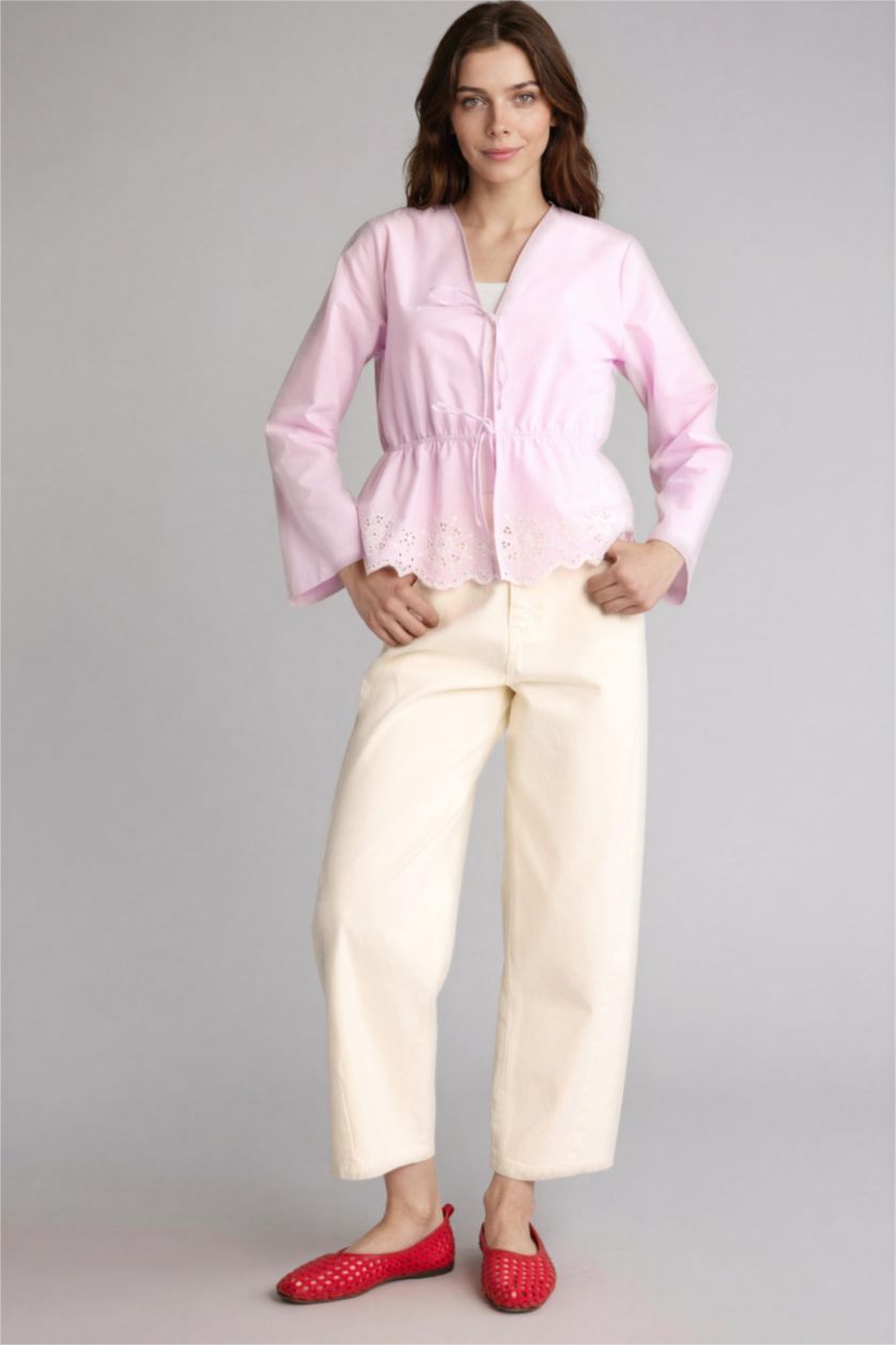 WOMAN Light Pink Regular Fit Cotton Long Sleeve Tunic