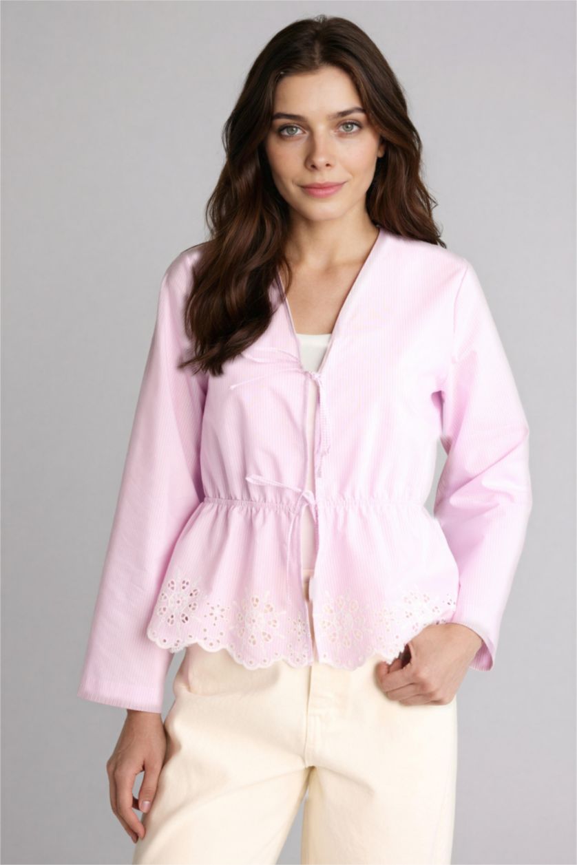 WOMAN Light Pink Regular Fit Cotton Long Sleeve Tunic