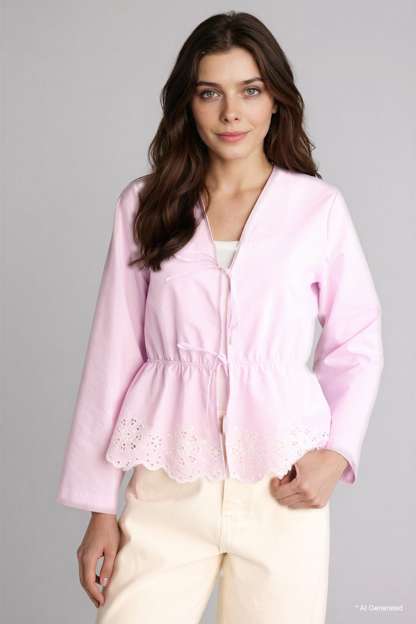 WOMAN Light Pink Regular Fit Cotton Long Sleeve Tunic