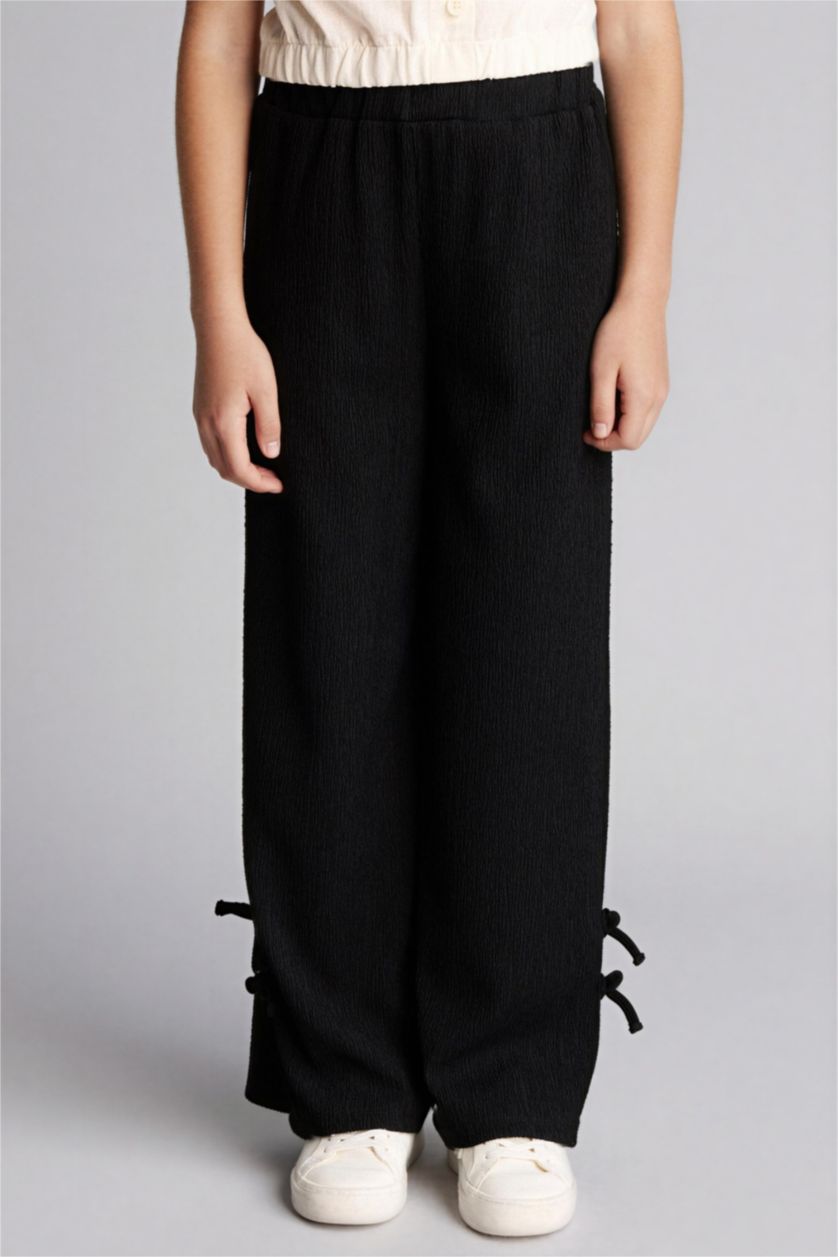 بناتي أسود بنطلون بناتي وايد ليج برجل واسع