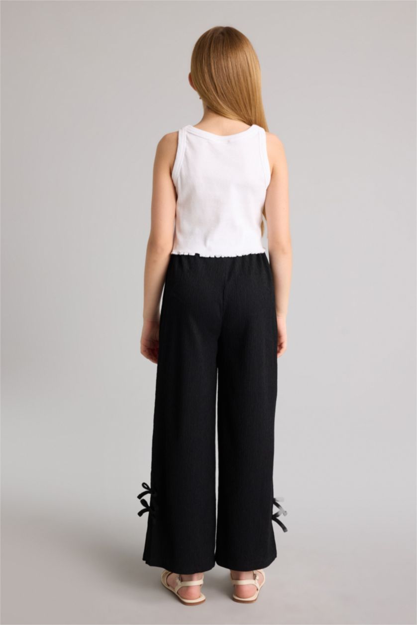 بناتي أسود بنطلون بناتي وايد ليج برجل واسع