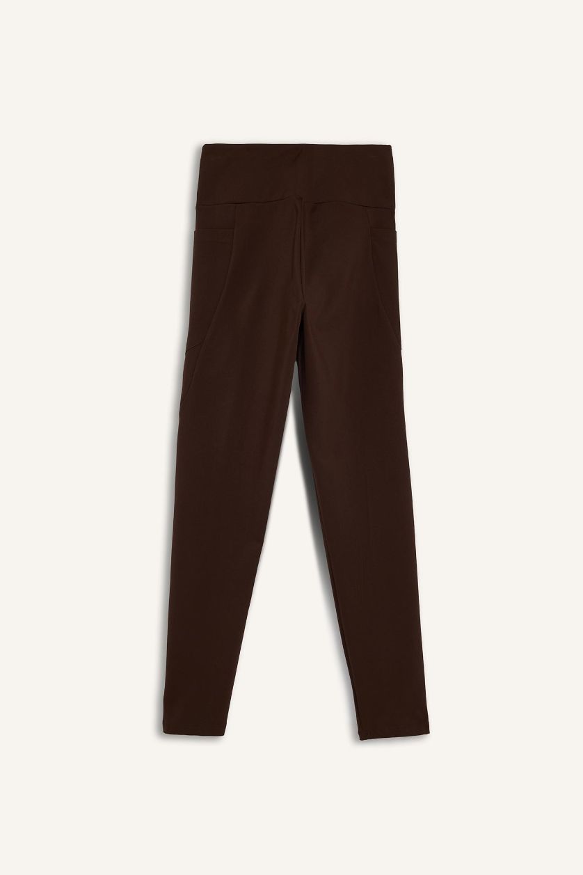 Kadın Kahve Yüksek Bel Sporcu Tayt