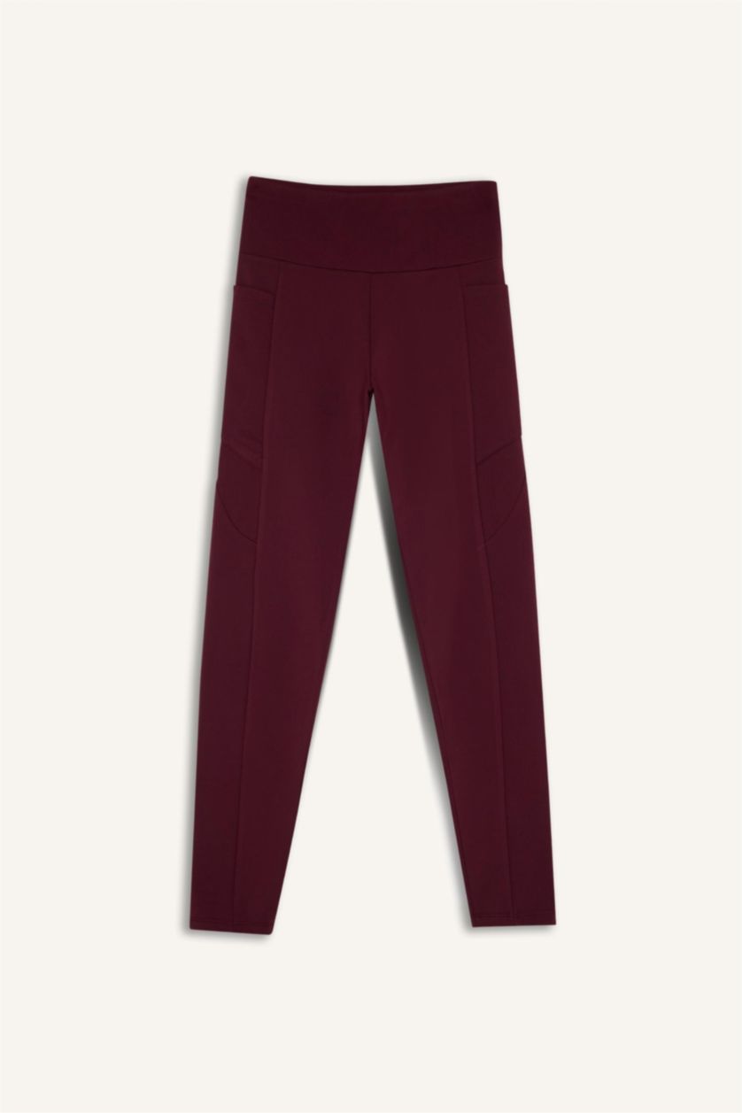 Kadın Bordo Yüksek Bel Sporcu Tayt