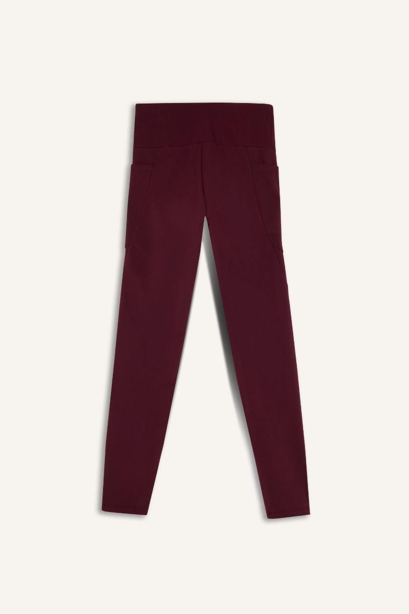 Kadın Bordo Yüksek Bel Sporcu Tayt