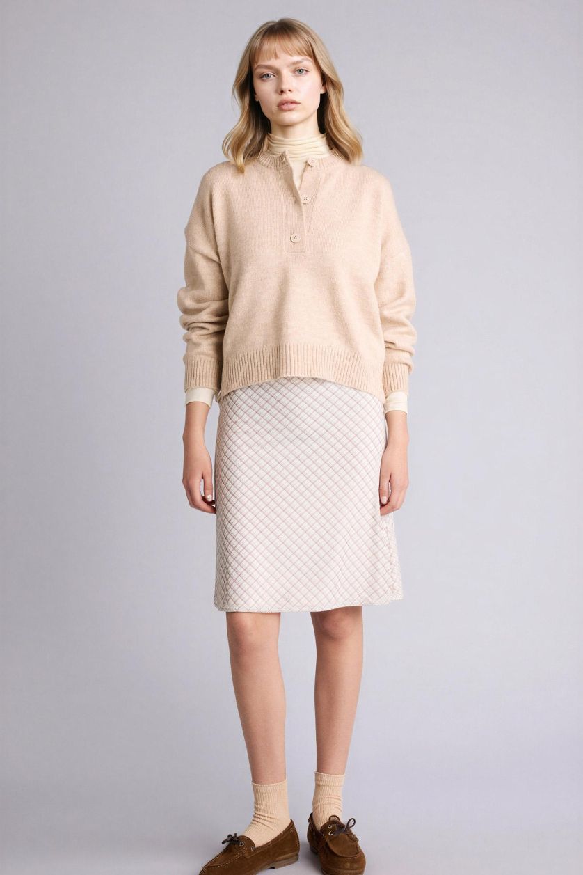 FEMME Beige Pull à col rond Coupe régulière