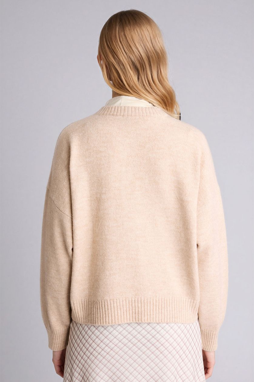FEMME Beige Pull à col rond Coupe régulière