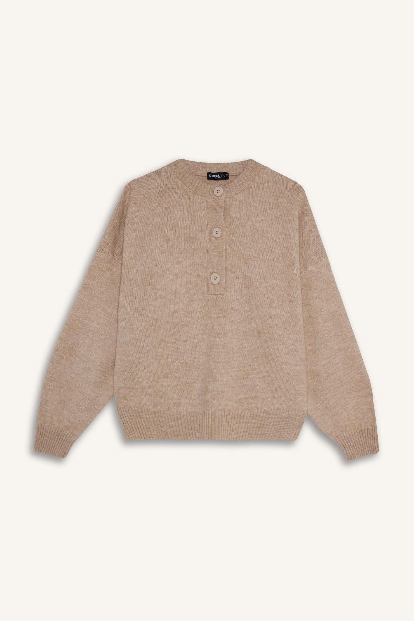 FEMME Beige Pull à col rond Coupe régulière