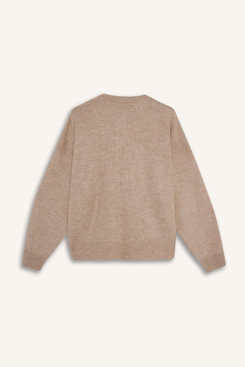 FEMME Beige Pull à col rond Coupe régulière