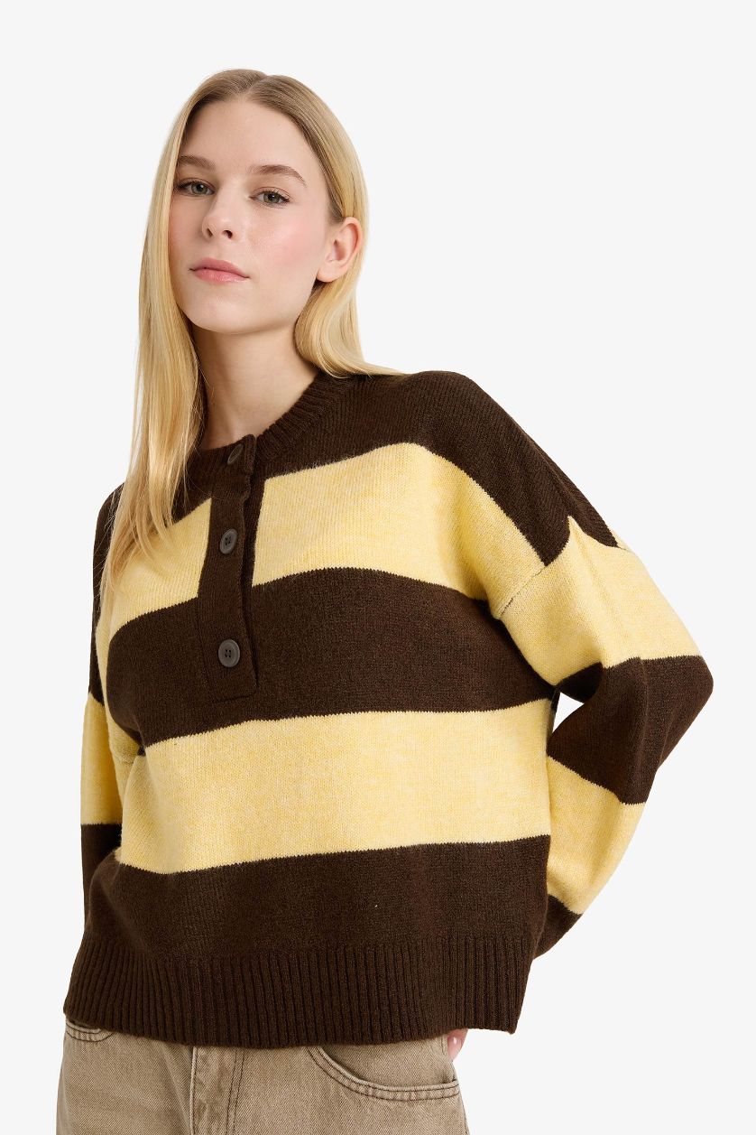 WOMAN Brown Regular Fit Crew Neck Pullover