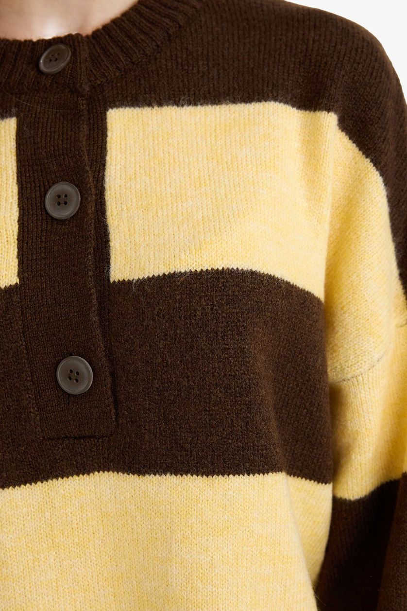 WOMAN Brown Regular Fit Crew Neck Pullover