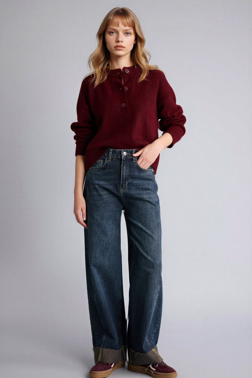 FEMME Bordeaux Pull à col rond Coupe régulière