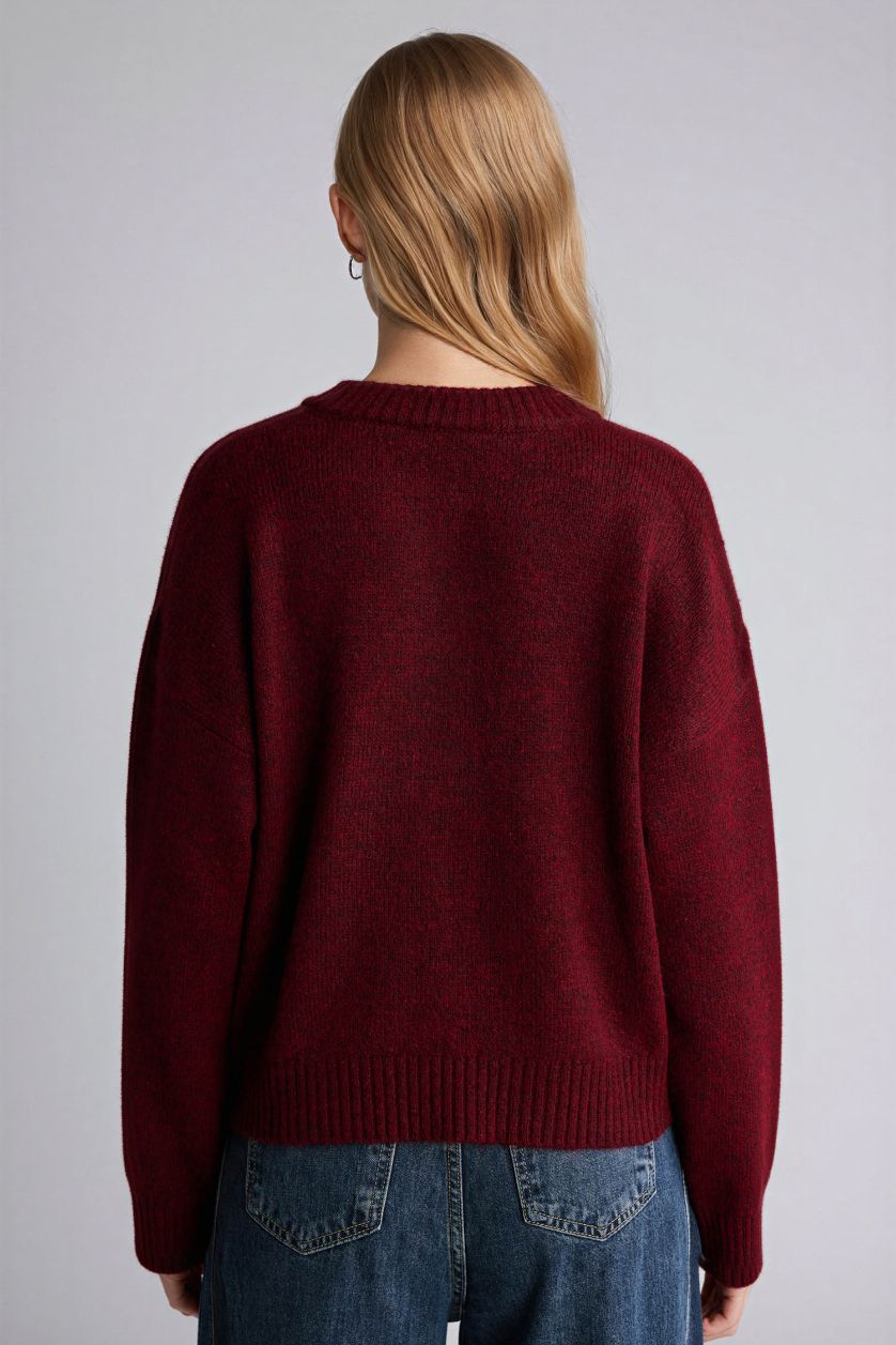FEMME Bordeaux Pull à col rond Coupe régulière