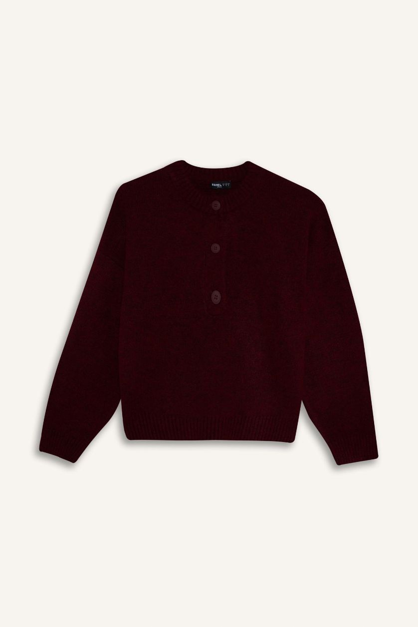 FEMME Bordeaux Pull à col rond Coupe régulière