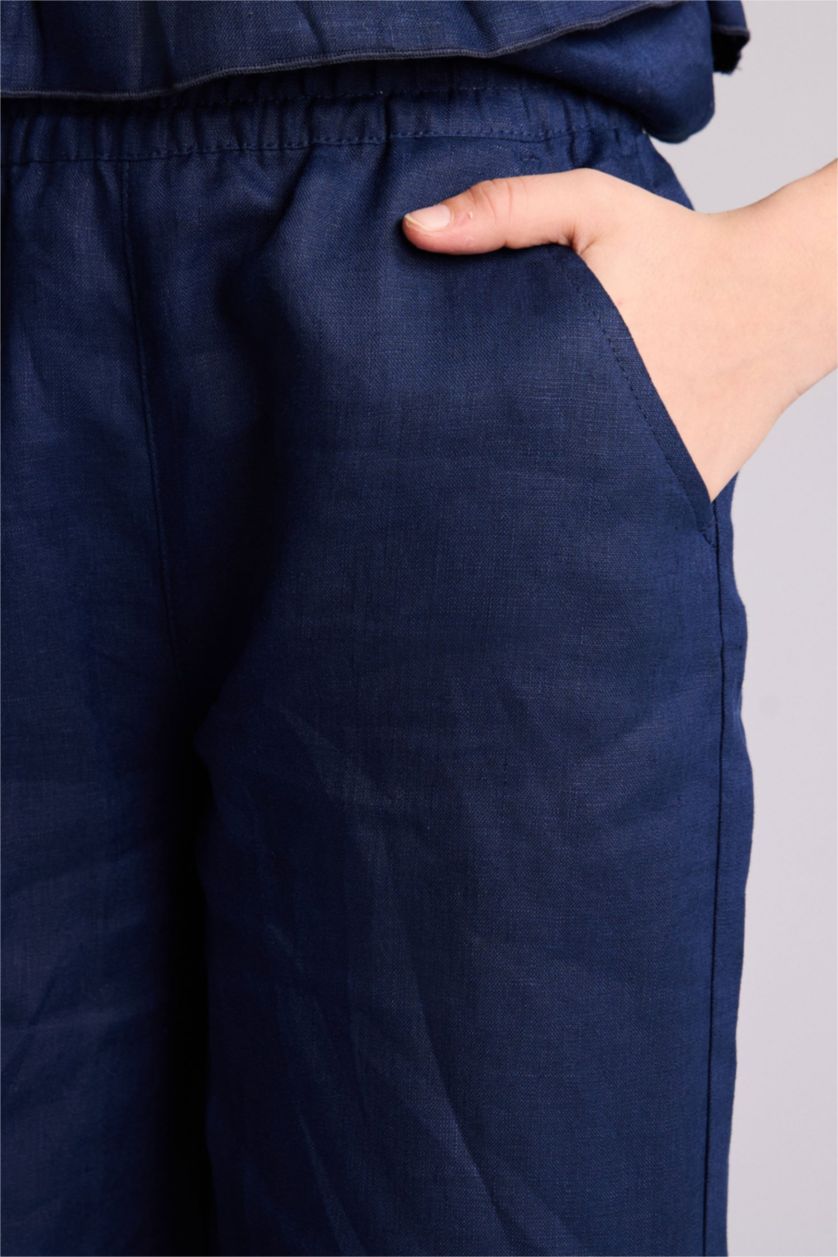 Қыздар Және Жасөспірімдер әскери-теңіз Қыз балаларға арналған Wide Leg кең балақ зығыр шалбар