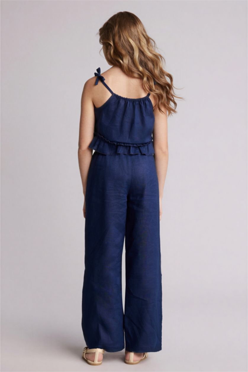 Қыздар Және Жасөспірімдер әскери-теңіз Қыз балаларға арналған Wide Leg кең балақ зығыр шалбар